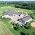 Aerial view of large equestrian facility