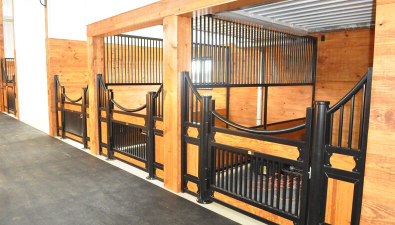 3 horse stalls on interior of barn.
