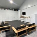 Entertainment space in garage area.