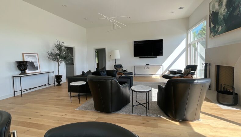 Living room with black furniture and modern finishings