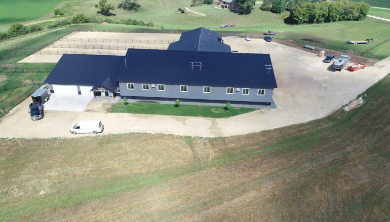 Drone view of left side of building.