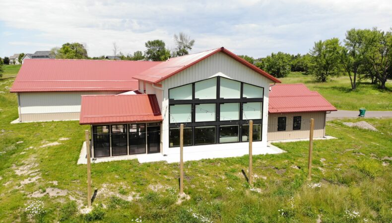 Outside view of large glass wall