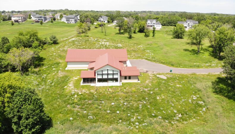 Drone view of property
