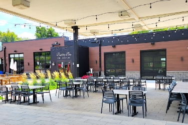 View of Buddy Bros from large outdoor patio.