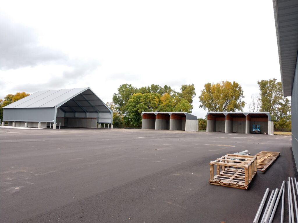 View of storage area from large parking lot.