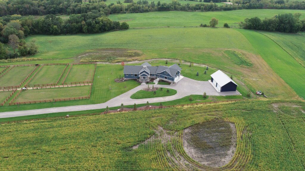 Aerial view of equestrian property.