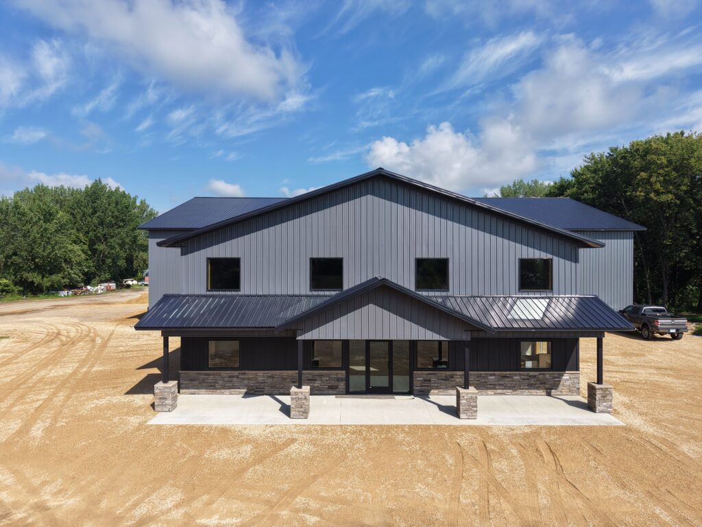 Front view of commercial building.