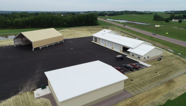 Aerial view showing MnDOT Courtland Truck Station property.