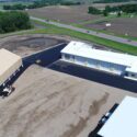 Overhead view of hangar and large truck station