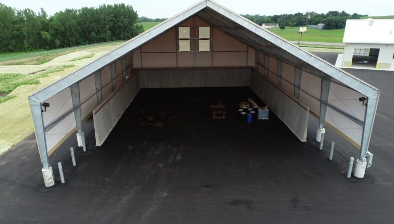View of front of hangar type building