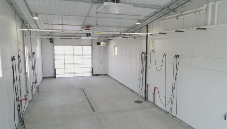 Interior of truck washing stall