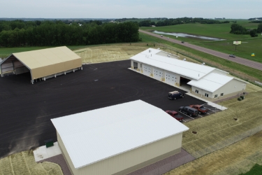 Aerial view of 3 buildings at Courtland MNDot location.