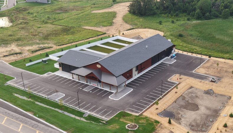 Drone view of property front front