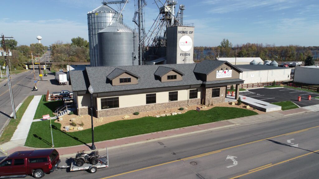 Front of Munson Lakes Nutrition with elevator in background.